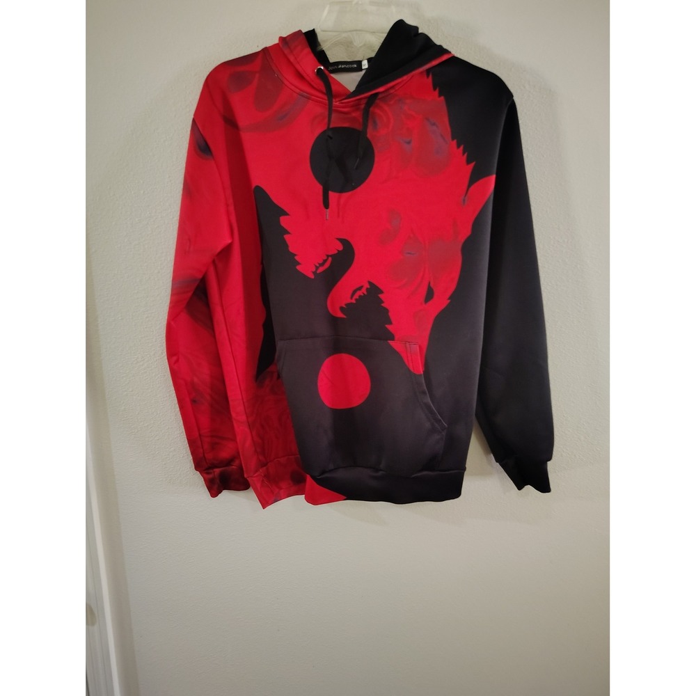 John Hancock Red Black Wolf Moon Graphic Hoodie Sweatshirt Small Streetwear